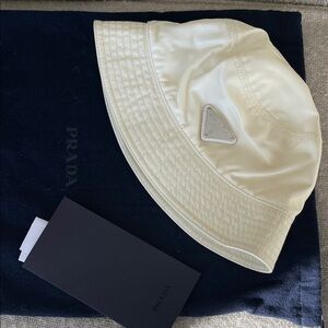 Prada Ivory Re-Nylon Bucket Hat with Logo